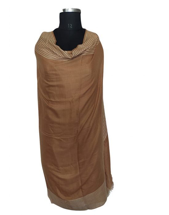 Wool blend shawl with side border brown
